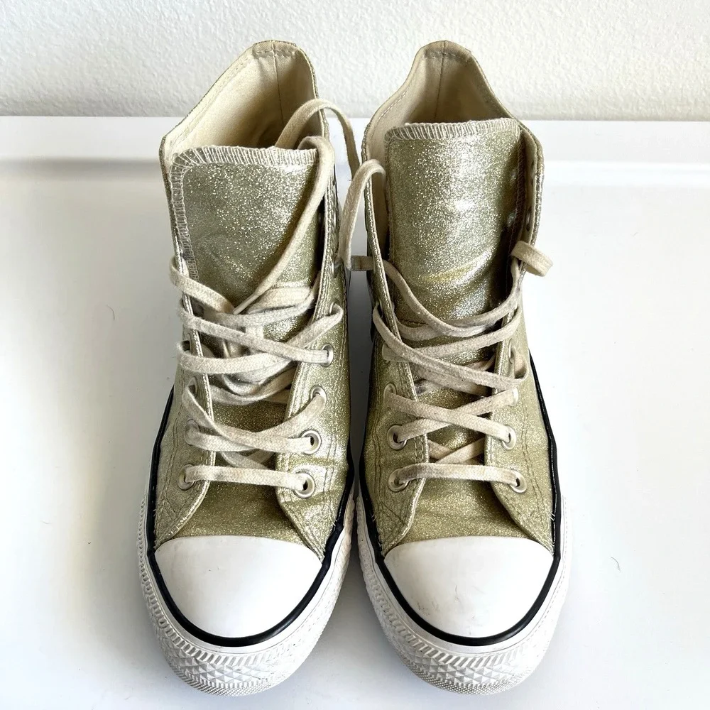 Converse Womens Chuck Taylor All Star‎ Gold Glitter High Tops 10 Festival Grunge